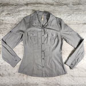 Truth NYC Gray Long Sleeve Button Up Tapered Fitted Blouse Top - Size M
